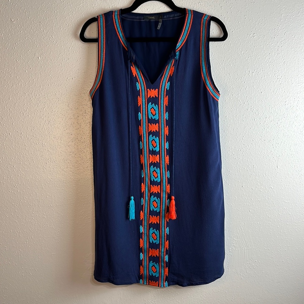 THML anthropology embroidered Aztec dress size L tassel detail